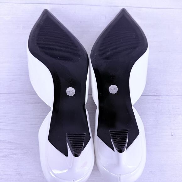 Zara Pointed Toe Patent Leather Pumps Kitten Heels Size 8 White Bow Detail - Picture 12 of 15